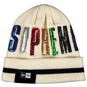 Supreme x New Era Sequin Beanie in 'Natural' Cream